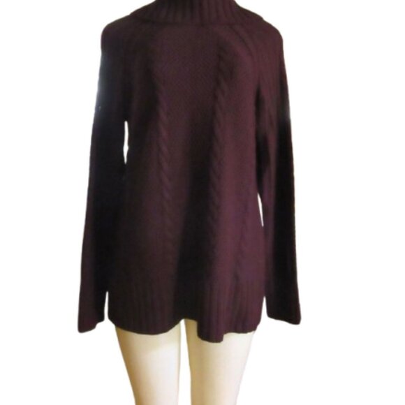 Goode Rider Dark Burgundy Wool Cable Knit Turtleneck Sweater SZ M - Picture 1 of 6